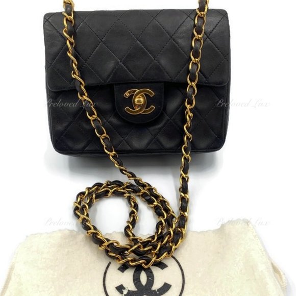 Authentic CHANEL Classic Lambskin Chain Mini Square Flap Bag black in Gold Hardw - Picture 3 of 17